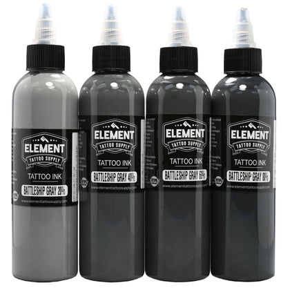 Ensemble d'encre grise Element Tattoo Supply 4oz avec quatre teintes