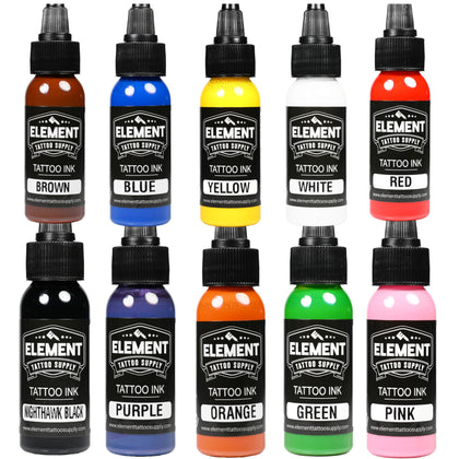 Ensemble d'encres de tatouage Element Tattoo Supply avec 10 bouteilles de 1 oz