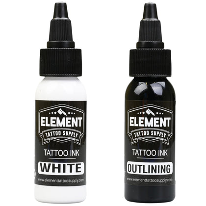 Ensemble d'encres Element Tattoo Supply, bouteilles noires et blanches 1oz