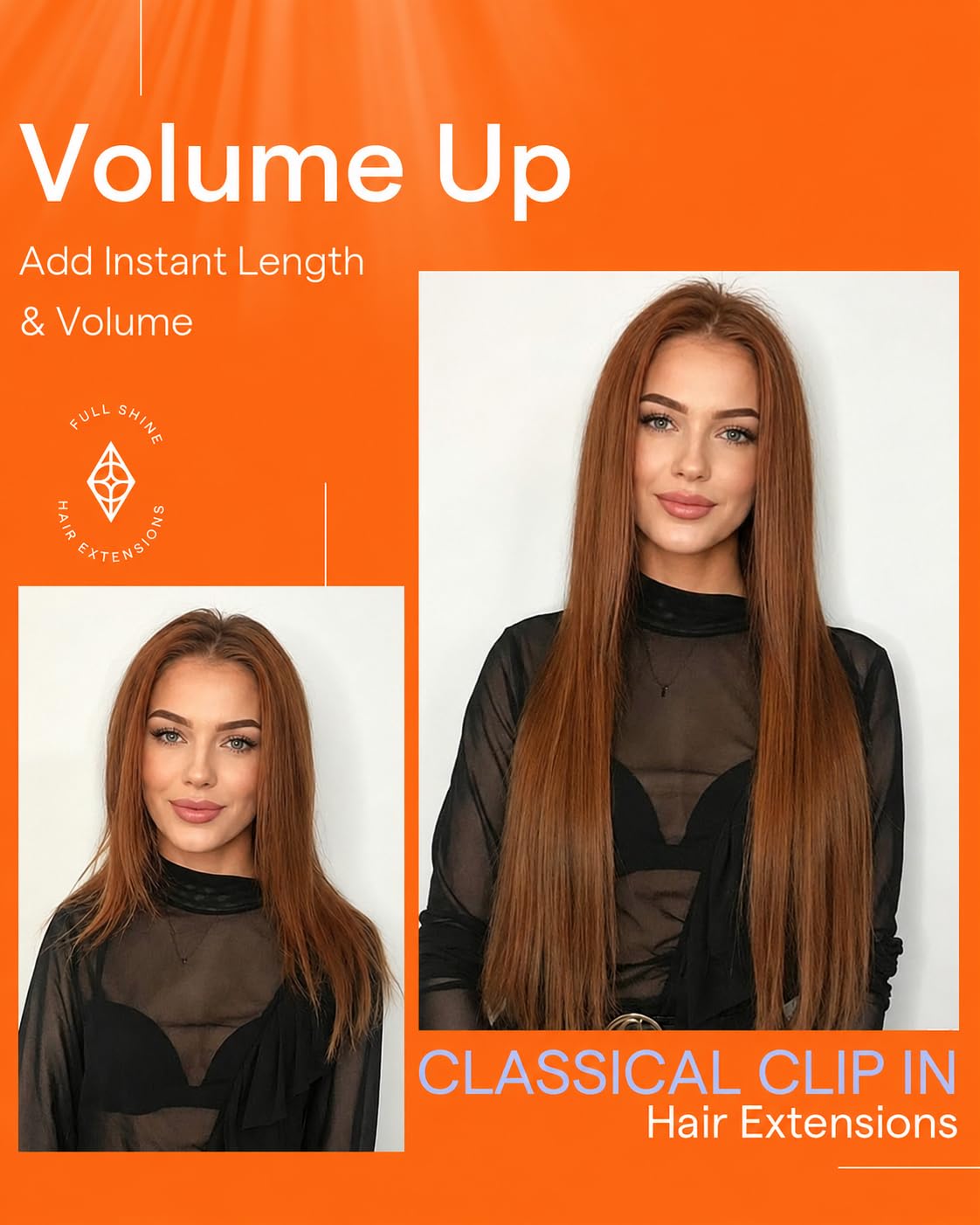 Ensemble d'extensions capillaires Full Shine auburn marron avec des accessoires