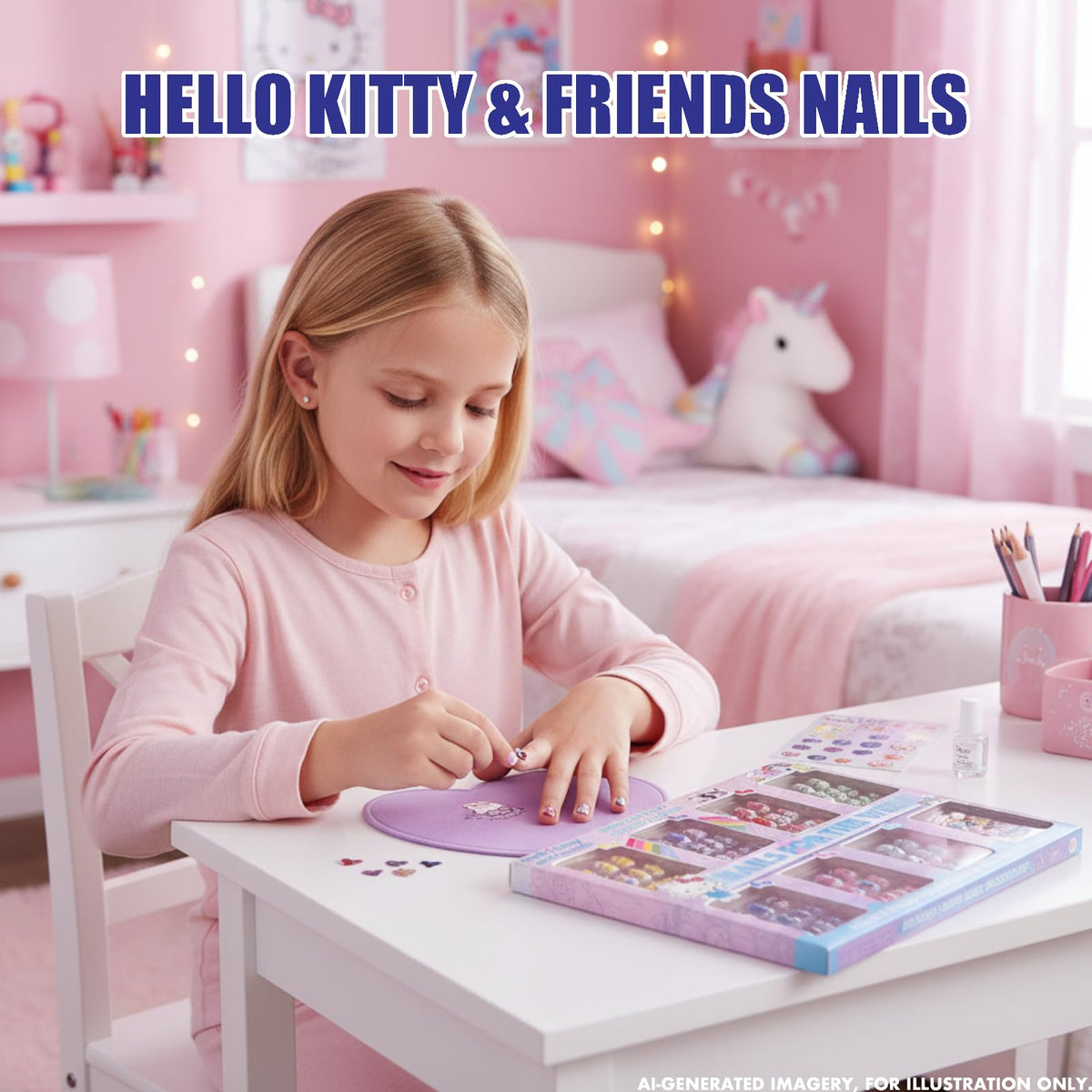 Ensemble d'ongles press-on Hello Kitty avec personnages