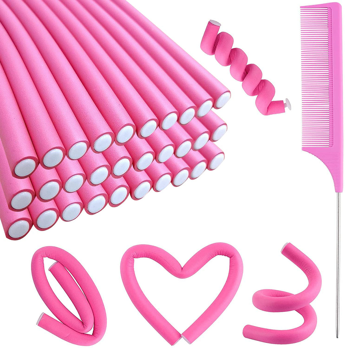 Ensemble de 30 rouleaux flexibles Buytta en rose avec peigne en acier