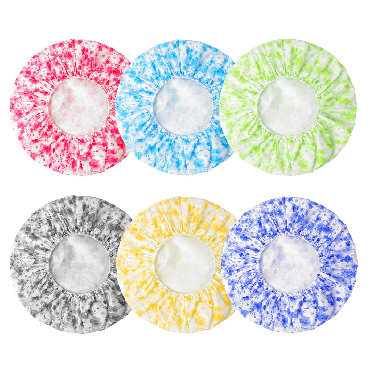Ensemble de 6 bonnets de douche CHFONG étanches sur un fond blanc