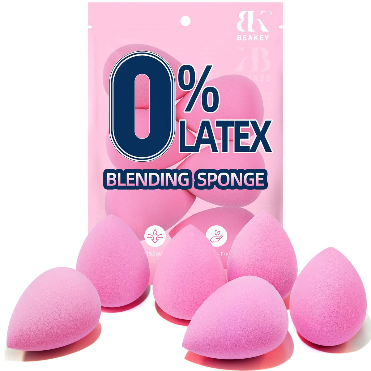 Ensemble de 6 éponges de maquillage BEAKEY couleur rose
