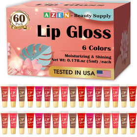 Ensemble de 60 gloss à lèvres AZEN colorés, vue de face