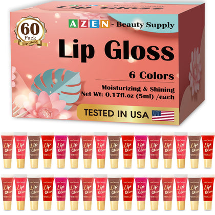 Ensemble de 60 gloss à lèvres AZEN colorés, vue de face