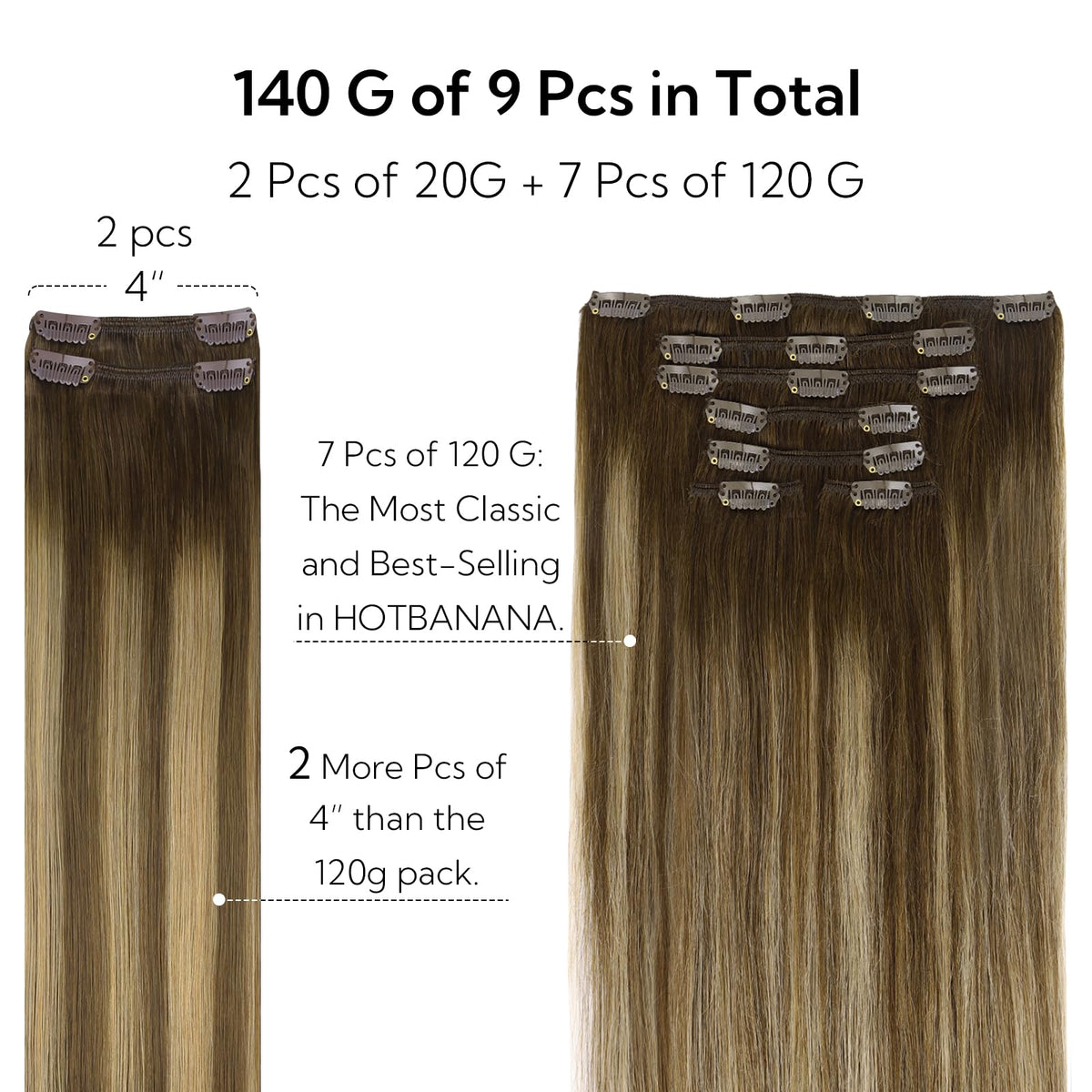 ensemble de 9 pièces d'extensions capillaires hotbanana en cheveux humains