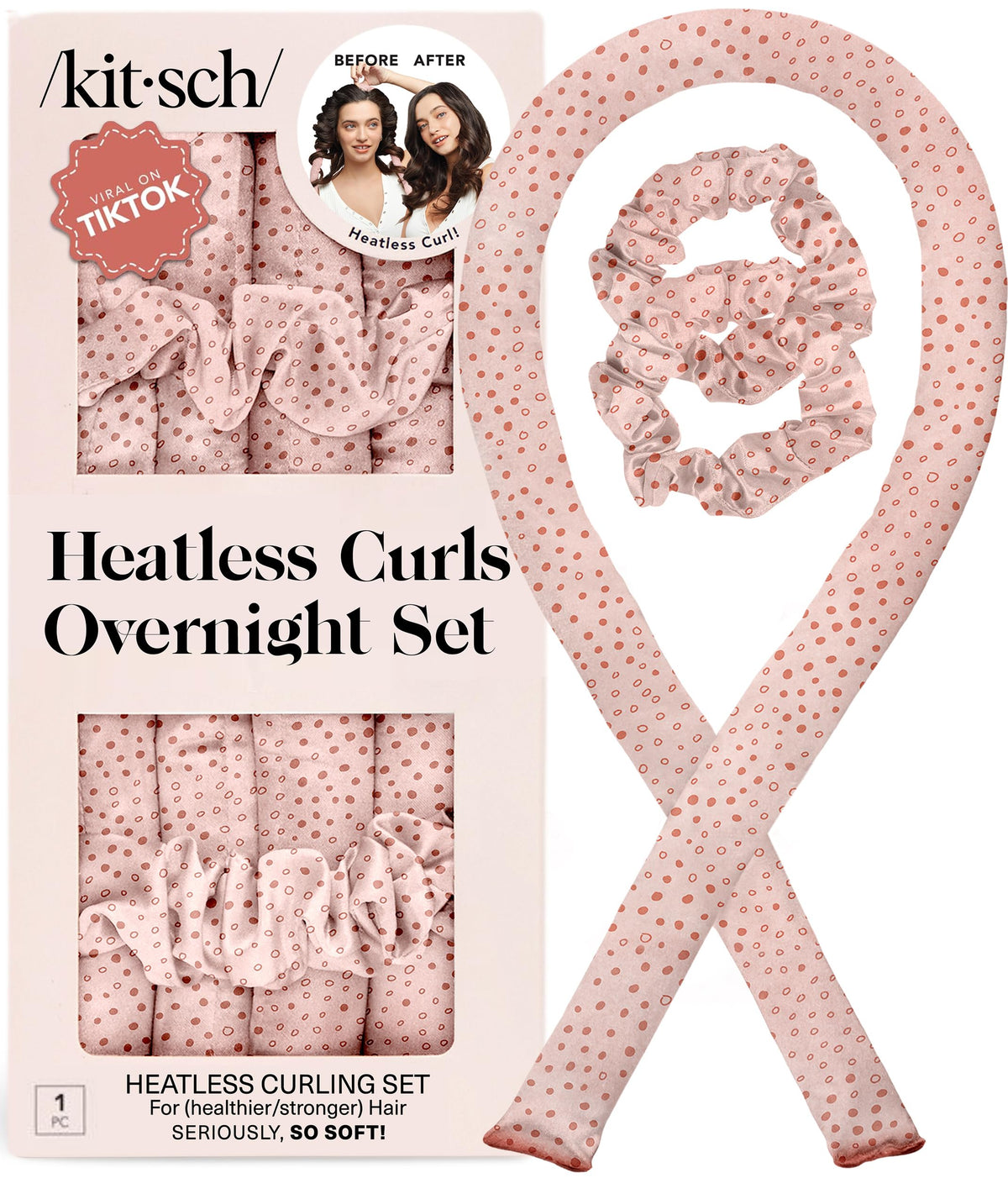 Ensemble de boucles Kitsch Satin Heatless Curls avec tige et chouchous