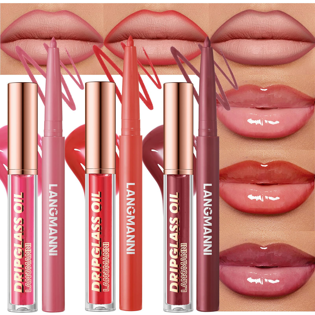 Ensemble de maquillage à lèvres hydratant BestLand avec 3 huiles et 3 crayons