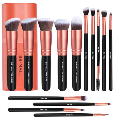 Ensemble de pinceaux de maquillage BS-MALL 14 pièces avec étui rose doré