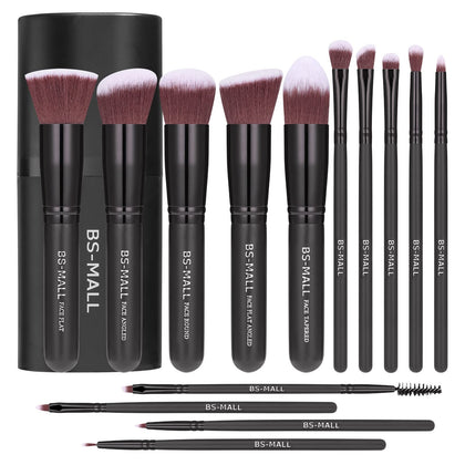 Ensemble de pinceaux de maquillage BS-MALL 14 pièces rose doré avec étui noir