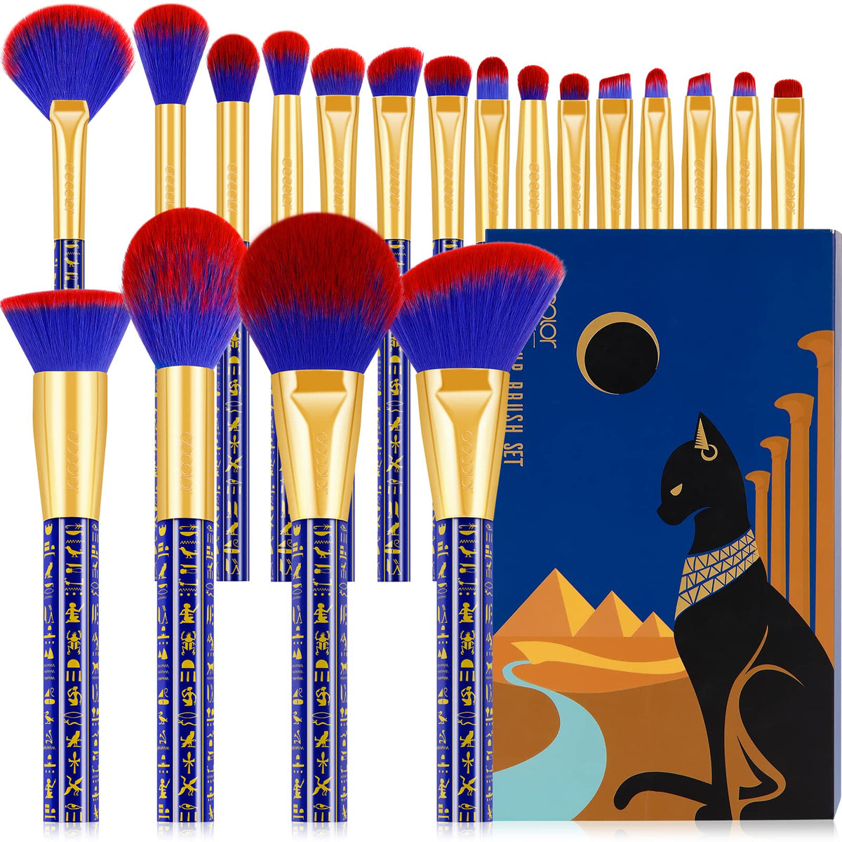 Ensemble de pinceaux de maquillage docolor 19pcs avec motif égyptien