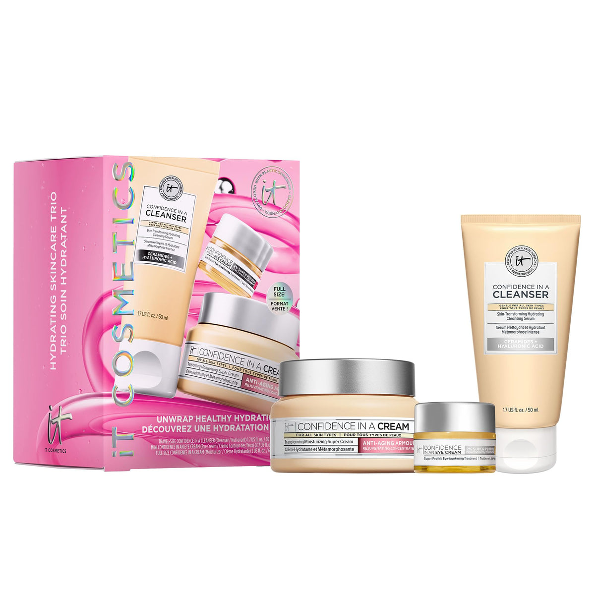 Ensemble de soins IT Cosmetics avec Crème Hydratante, Nettoyant et Crème Contour des Yeux