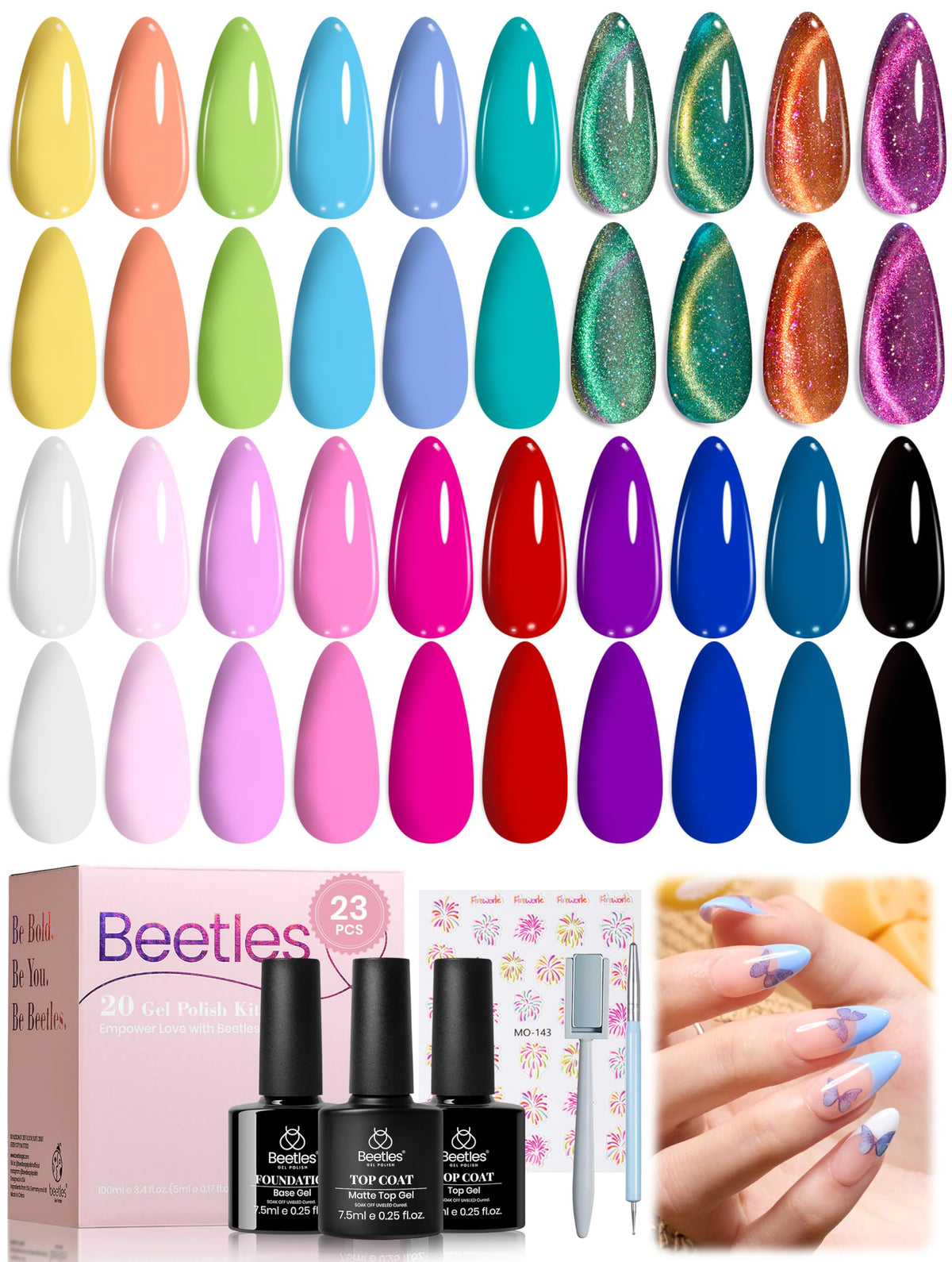 Ensemble de vernis à ongles Cat Eye beetles avec 20 couleurs