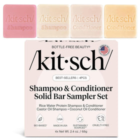 Ensemble Kitsch de 4 barres de shampooing et après-shampoing, présentation frontale