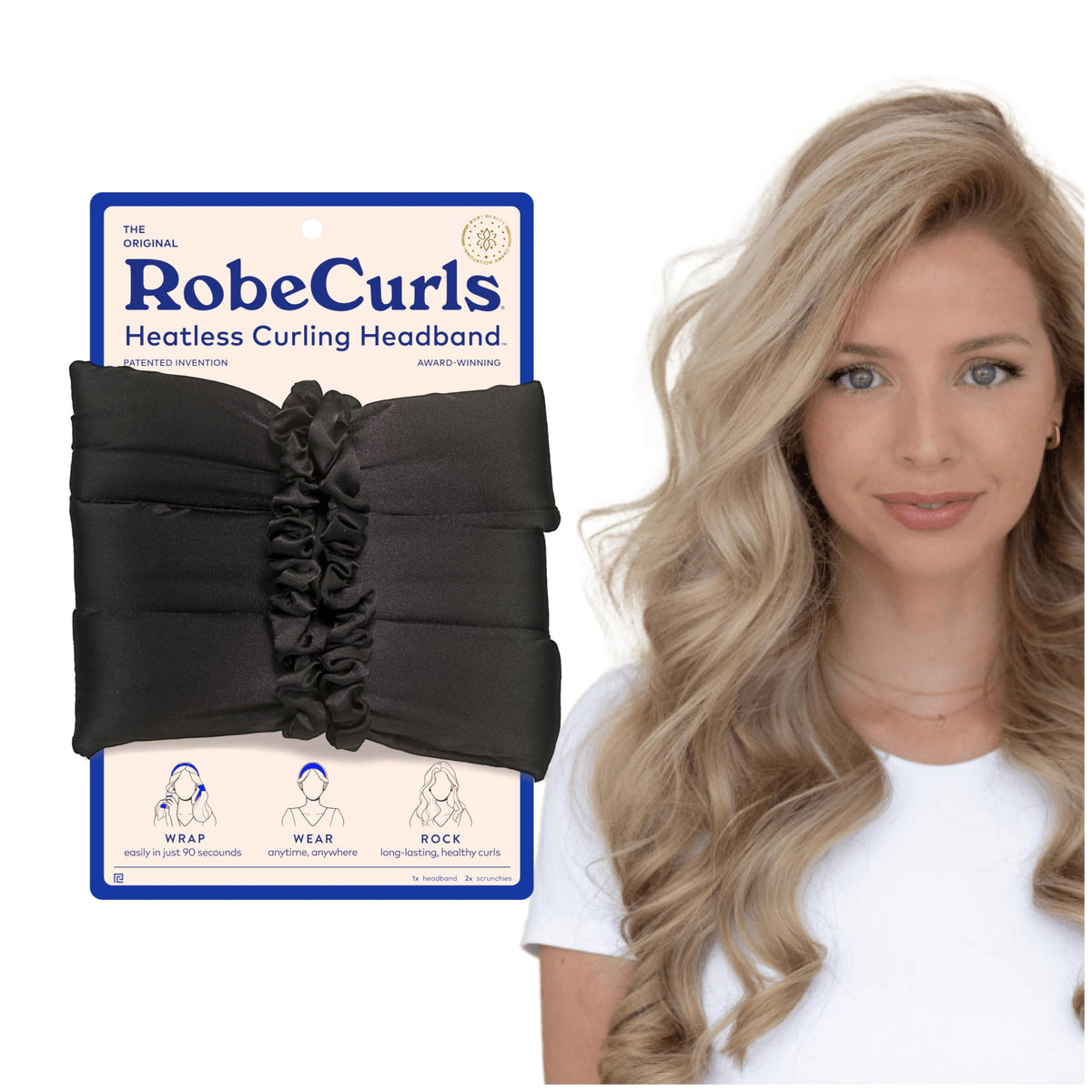 Ensemble RobeCurls avec curlers sans chaleur et chouchous satin noirs