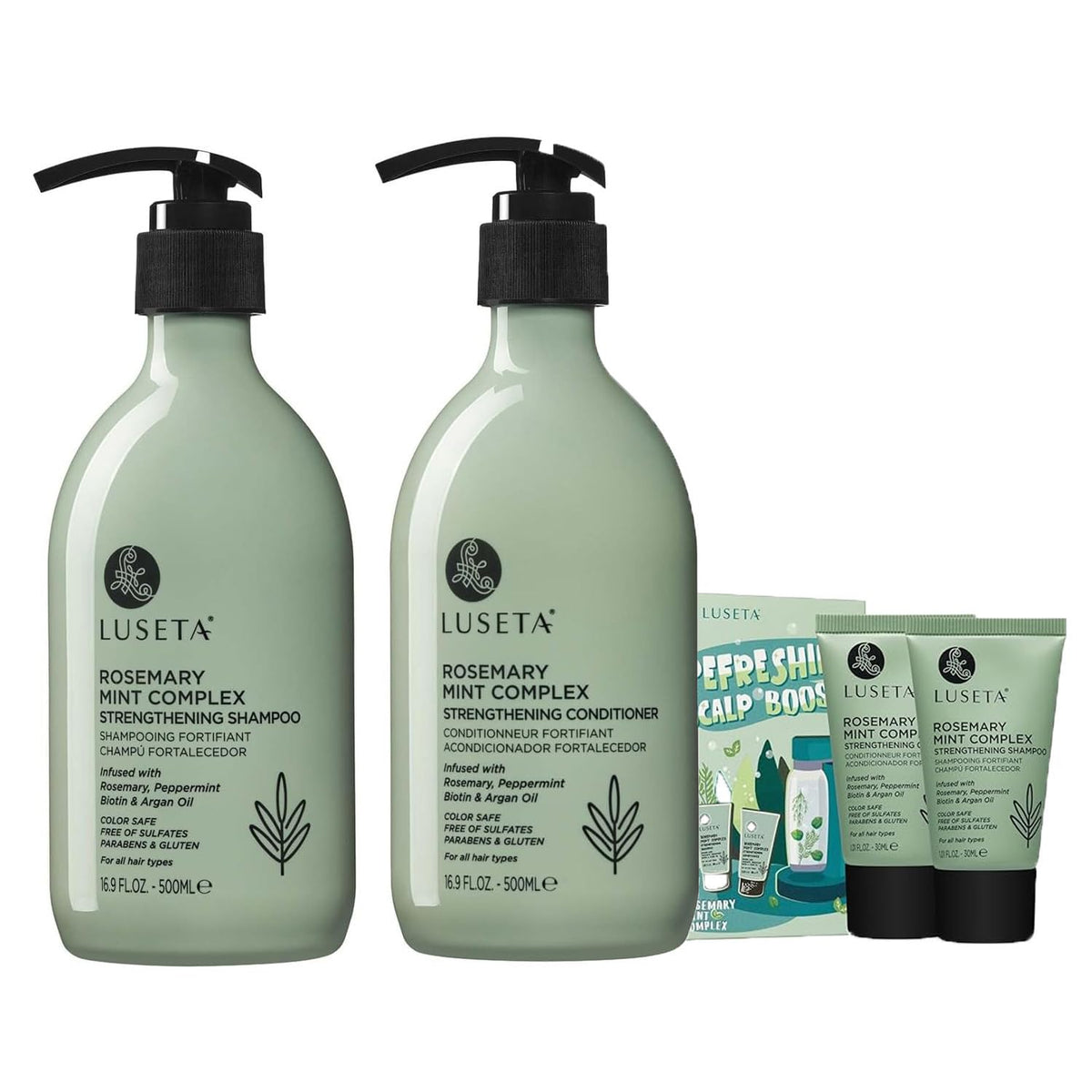 Ensemble shampooing et après-shampooing L LUSETA, bouteilles de 500 ml