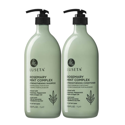 Ensemble shampooing et après-shampooing L LUSETA vue de face avec étiquettes visibles