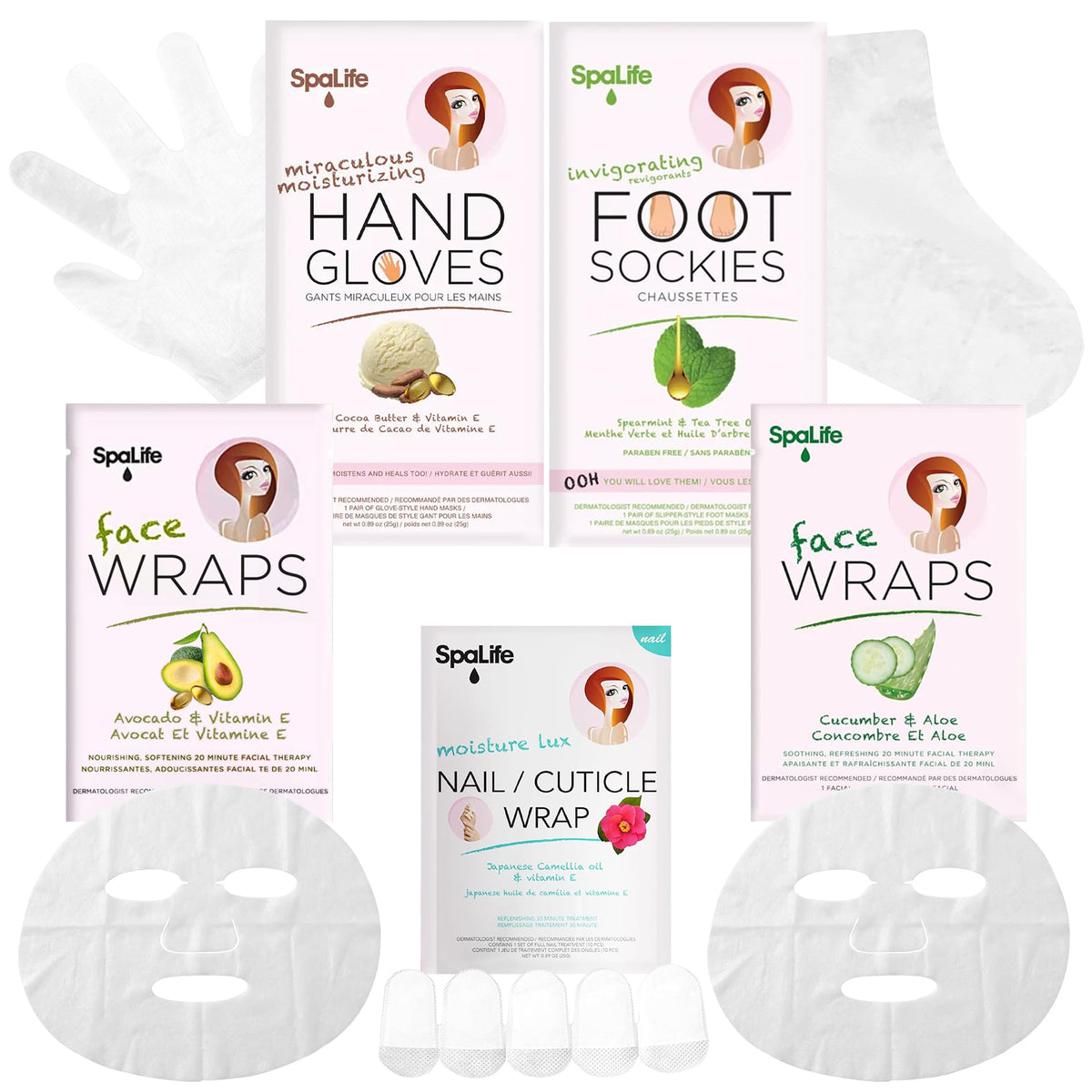 Ensemble SpaLife de 10 masques coréens et gants hydratants