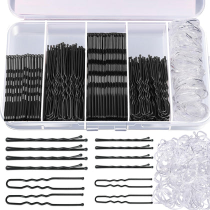 Ensemble Teenitor de 300 épingles à cheveux noires et élastiques transparents