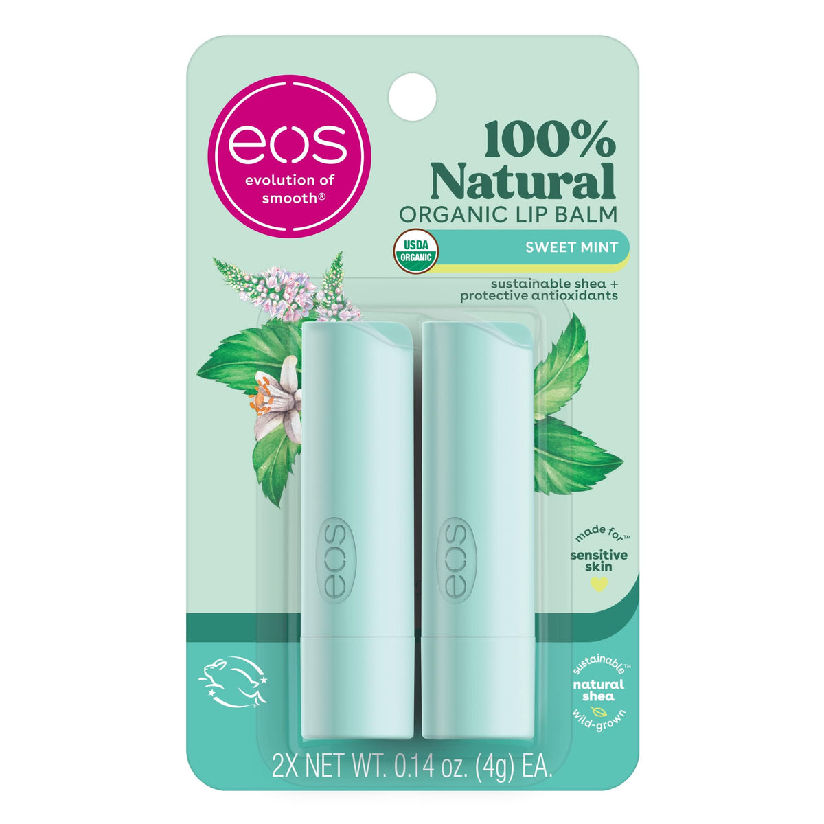 eos Baume à Lèvres Menthe Douce pack de 2 avec emballage