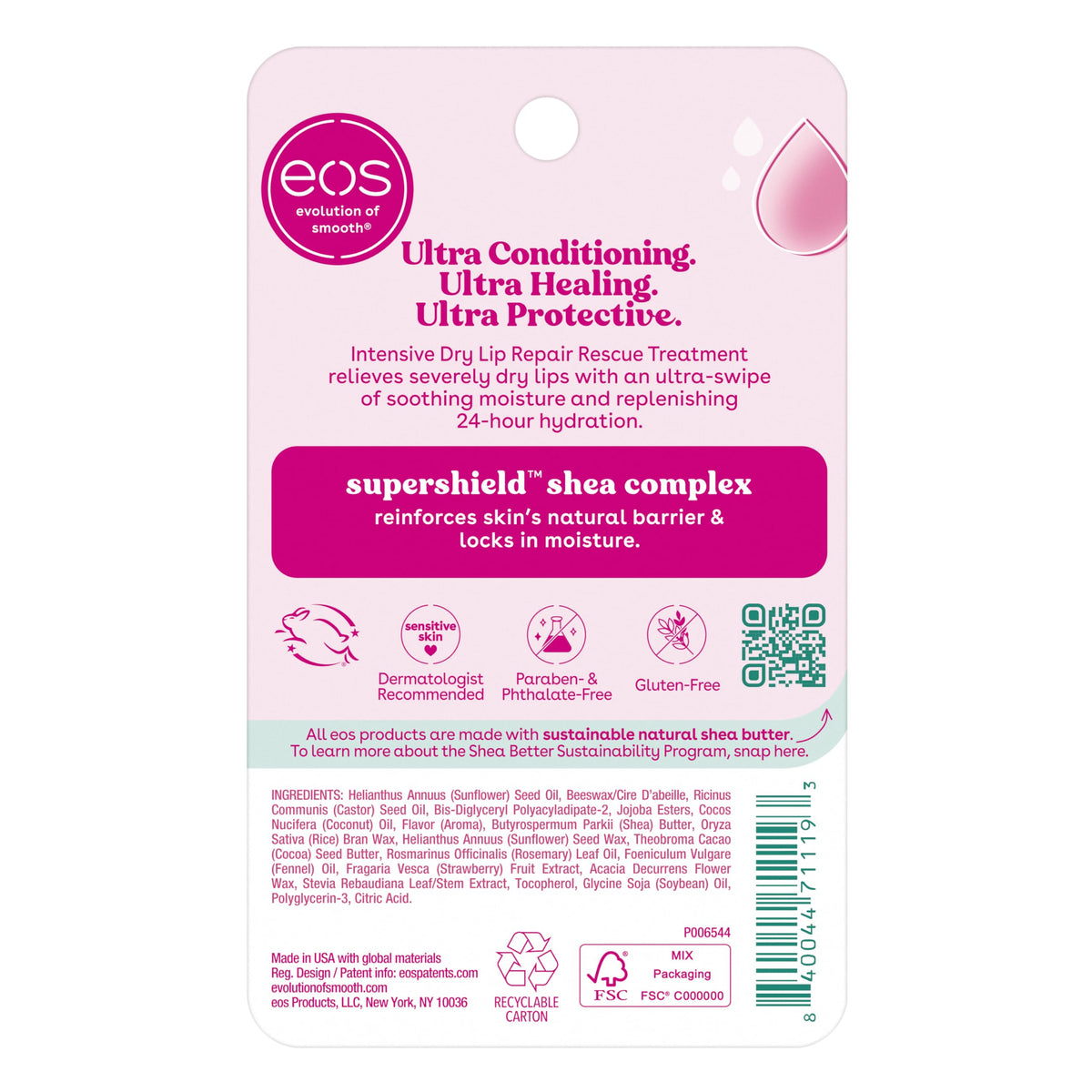 eos Baume à Lèvres Réparateur Hero 24H Hydratation Fraise avec ingrédients naturels