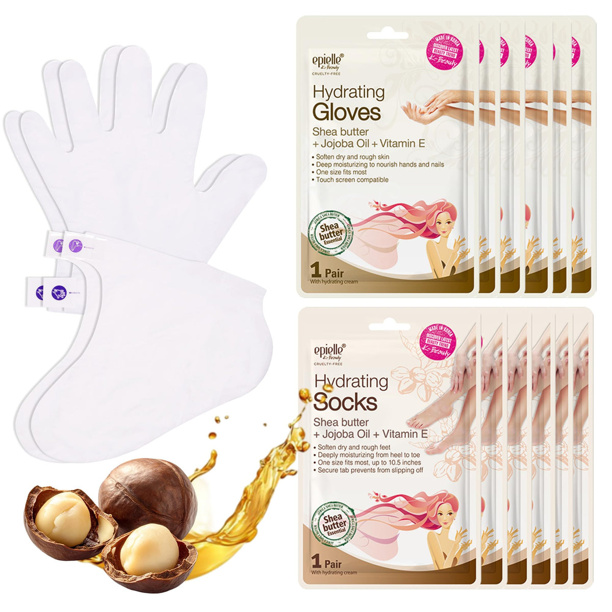 Epielle Masques Hydratants pour Mains et Pieds, 6 Paires, vue avant