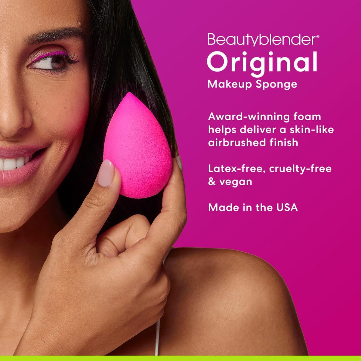 Éponge beautyblender rose sur fond blanc