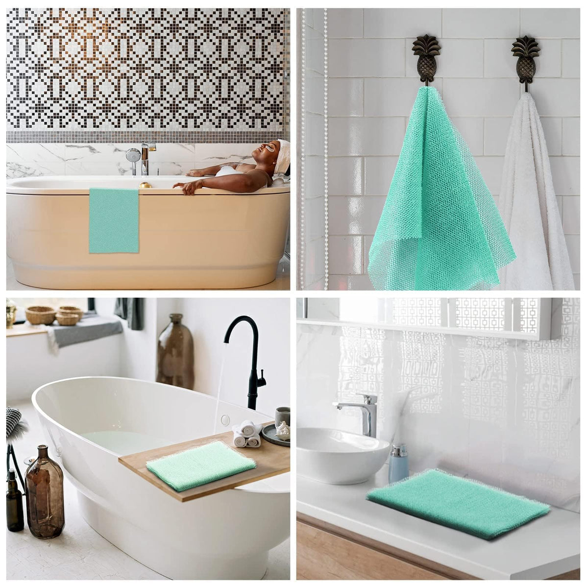 Éponge de Bain Africaine UJFQBH verte avec des instructions d'utilisation