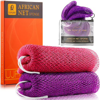 Éponge de bain exfoliante UJFQBH vue avant en rose et violet