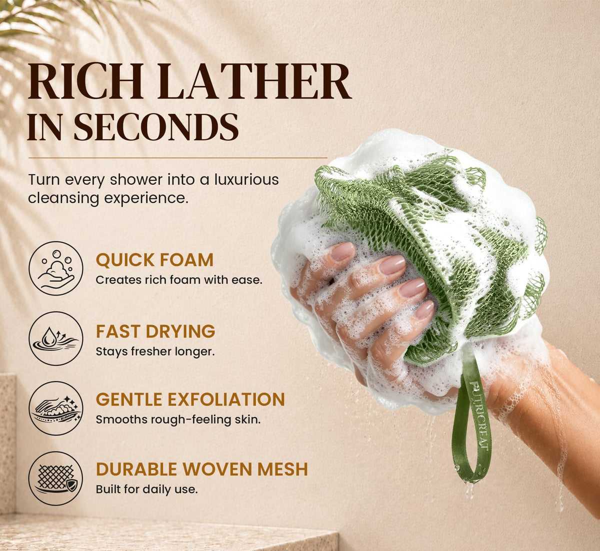 Éponge de bain FUTRICREAT vert sauge vue de côté