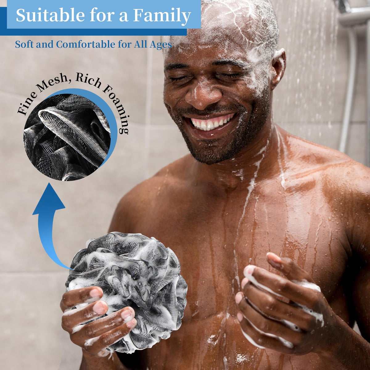 Éponge de bain loofah Farmoga exposée sur un fond coloré
