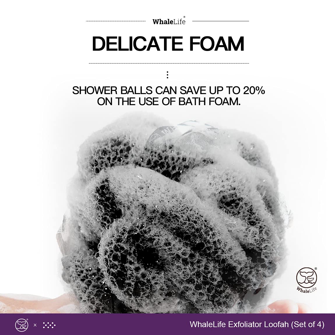 Éponge de bain Loofah WhaleLife pendant utilisation dans la douche