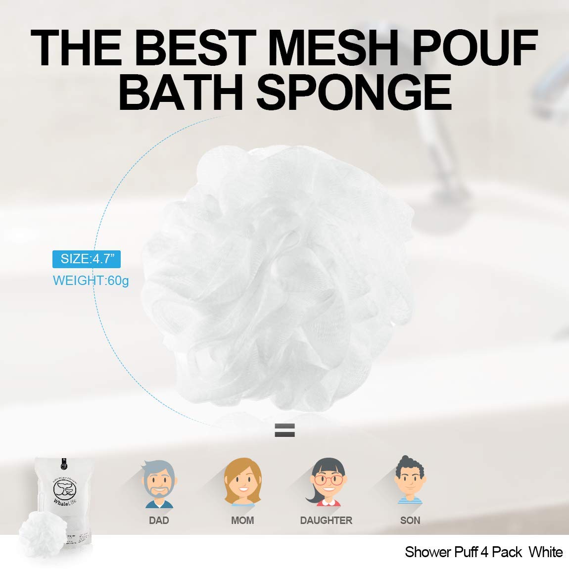 Éponge de bain Loofah WhaleLife, utilisation dans la douche