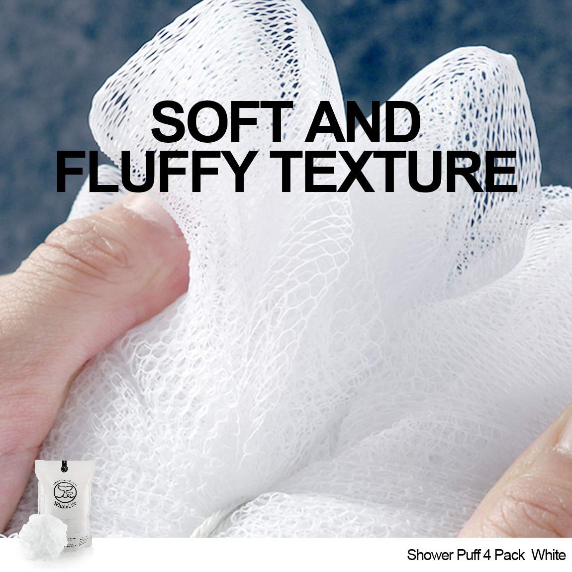 Éponge de bain Loofah WhaleLife, vue de côté montrant la taille