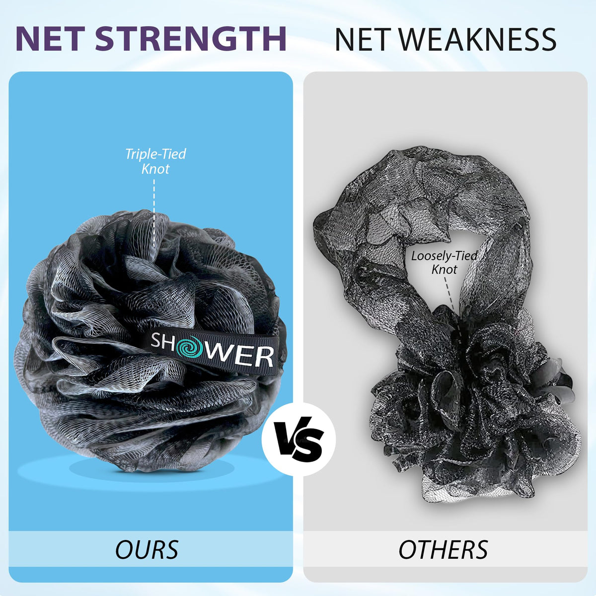 Éponge de bain Shower Bouquet en charbon noir avec mousse