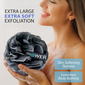 Éponge de bain Shower Bouquet en charbon noir avec poignée longue