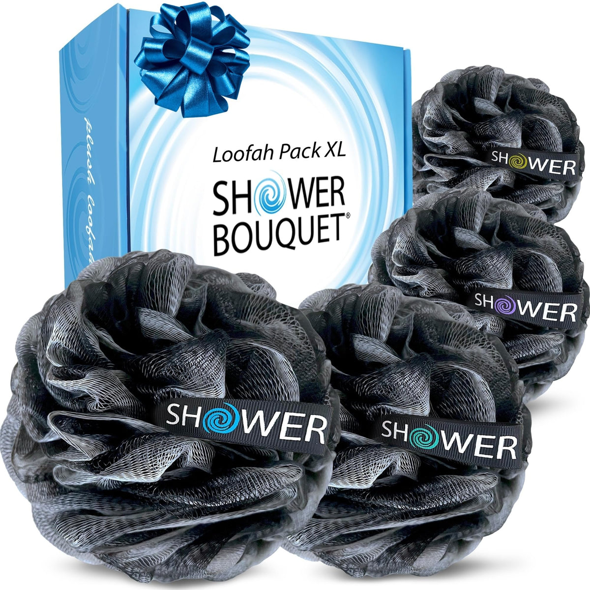 Éponge de bain Shower Bouquet en charbon noir vue de face