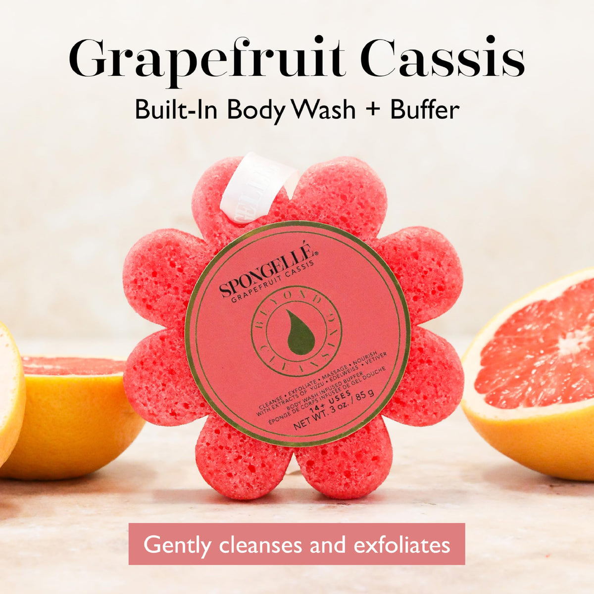 Éponge de Bain SPONGELLÉ Grapefruit Cassis vue arrière