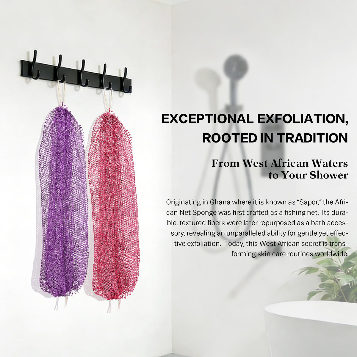 Éponge de bain UJFQBH en rose et violet sur un fond neutre