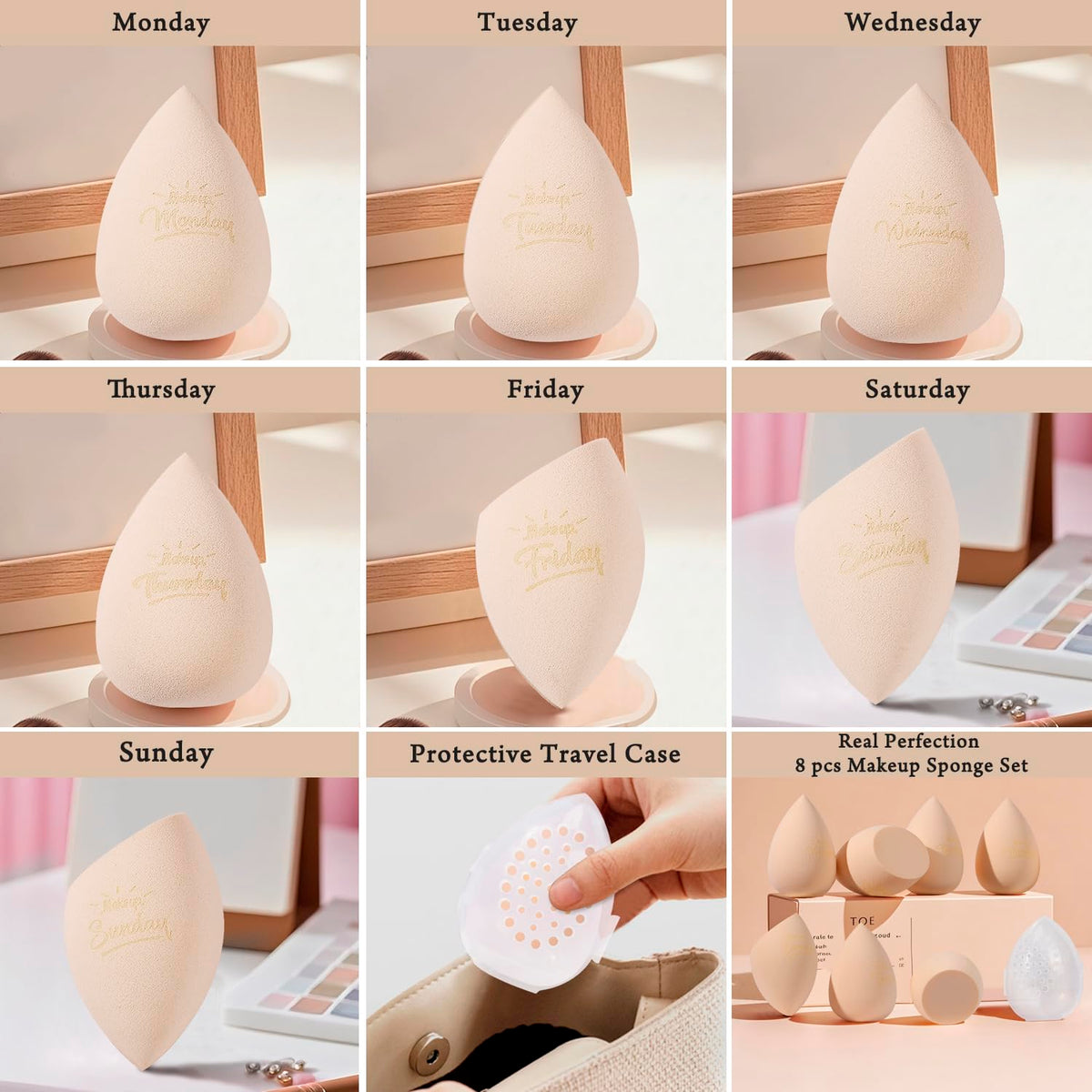 Éponge de maquillage beige en forme de goutte