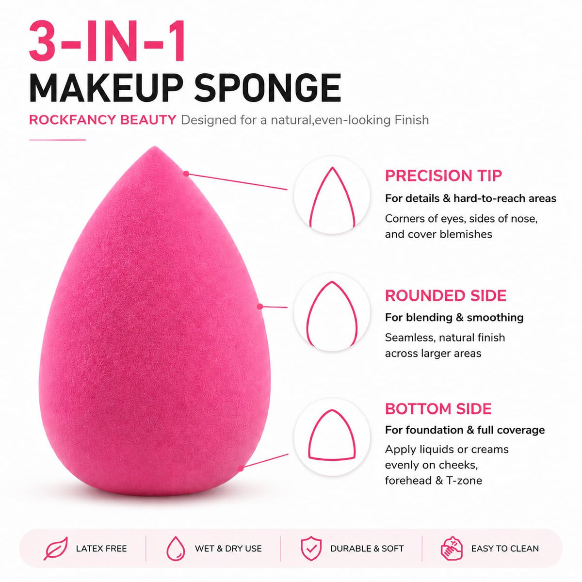 Éponge de maquillage RockFancy utilisée pour appliquer du fond de teint