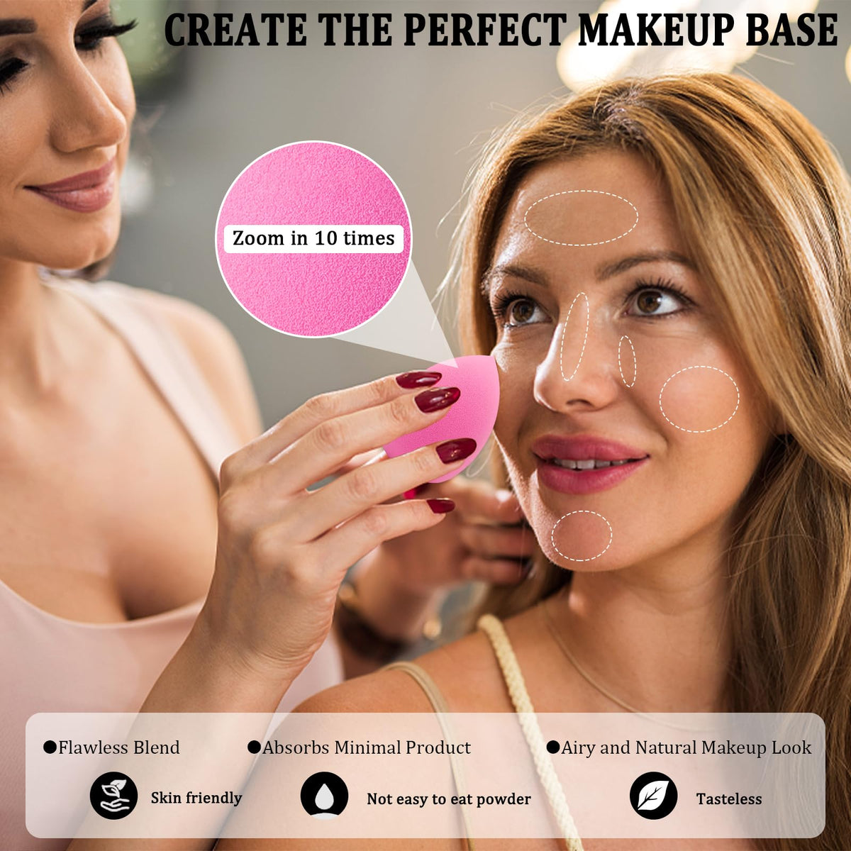 Éponge de maquillage Scartink appliquée sur le visage pour un rendu uniforme