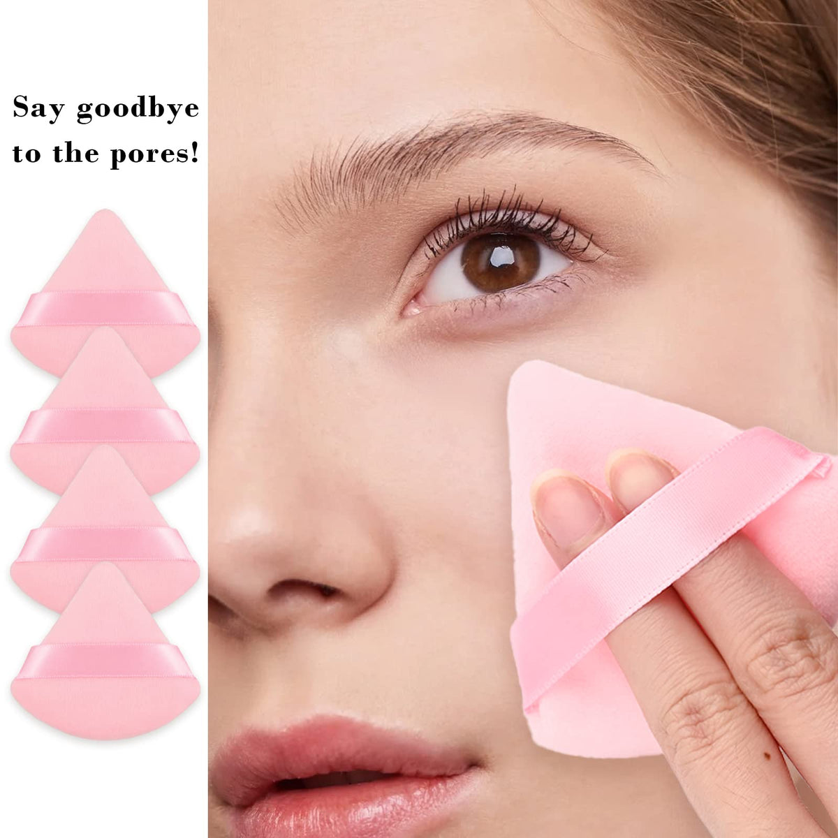 Éponge de maquillage triangulaire RAREIUS dans une trousse de maquillage