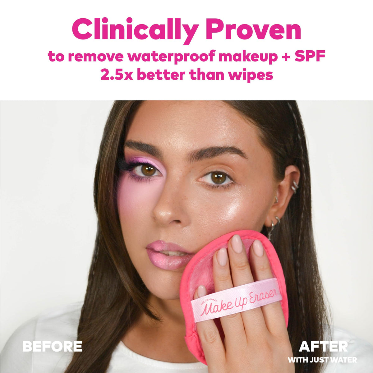 Éponge démaquillante MakeUp Eraser côté court avec étiquette
