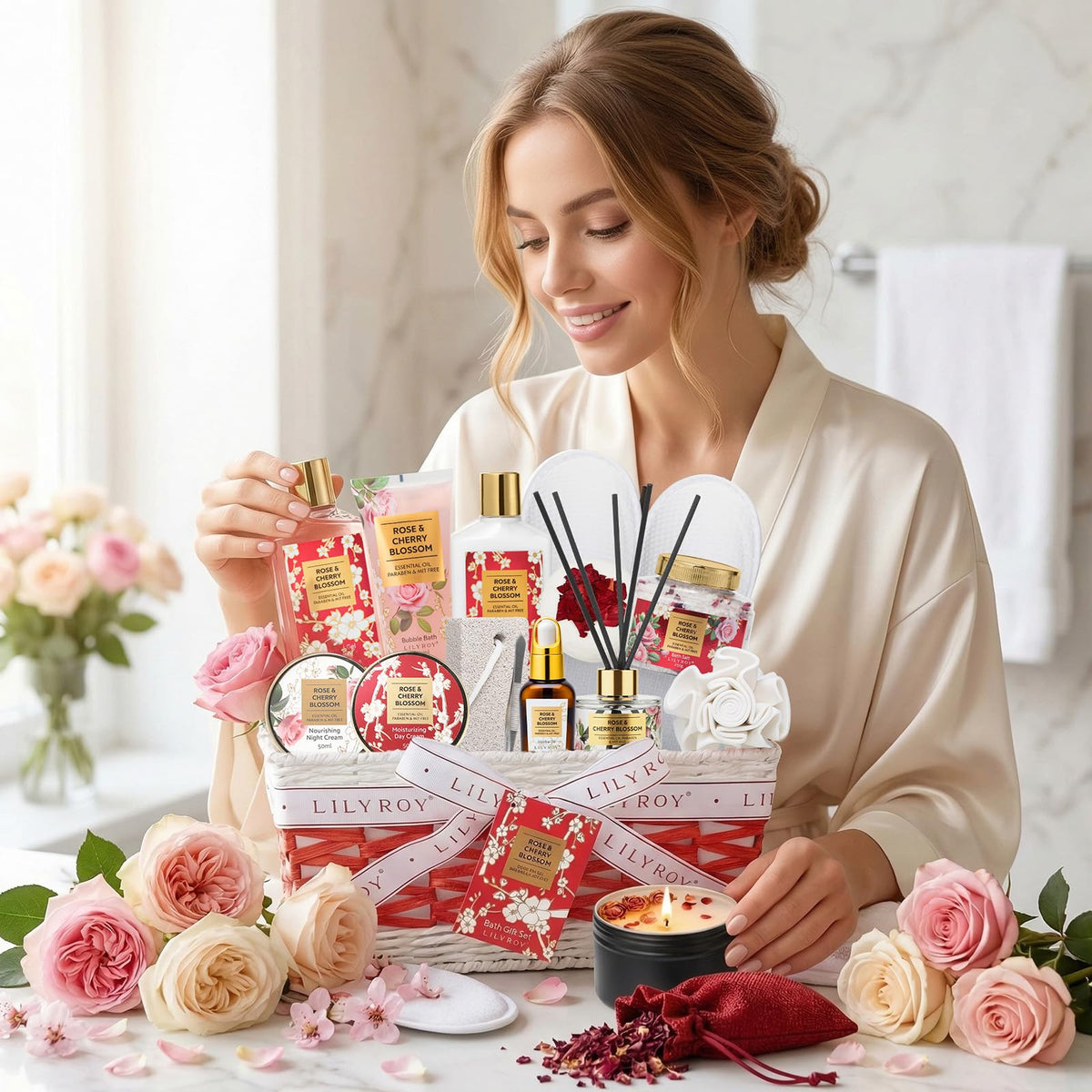 Éponge EVA et fleur séchée dans le coffret spa