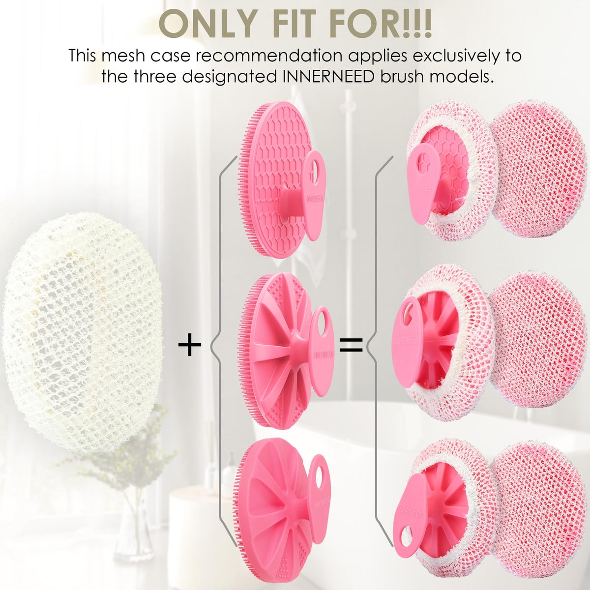 Éponge exfoliante INNERNEED en maille nylon dans une salle de bain