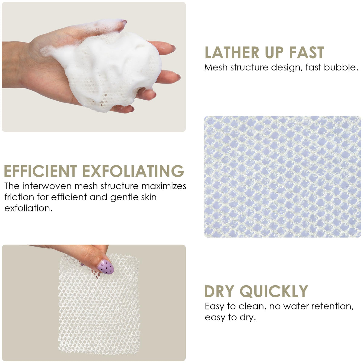 Éponge exfoliante INNERNEED en maille nylon sur une étagère