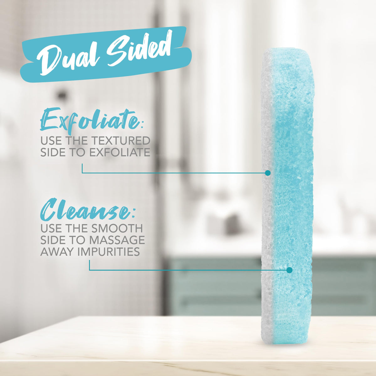 Éponge exfoliante Spongeables en utilisation dans une salle de bain