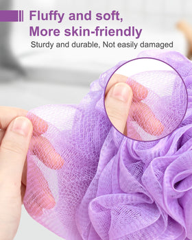 Éponge loofah MTDLYICE XXL 100g lavande dans un environnement de salle de bain